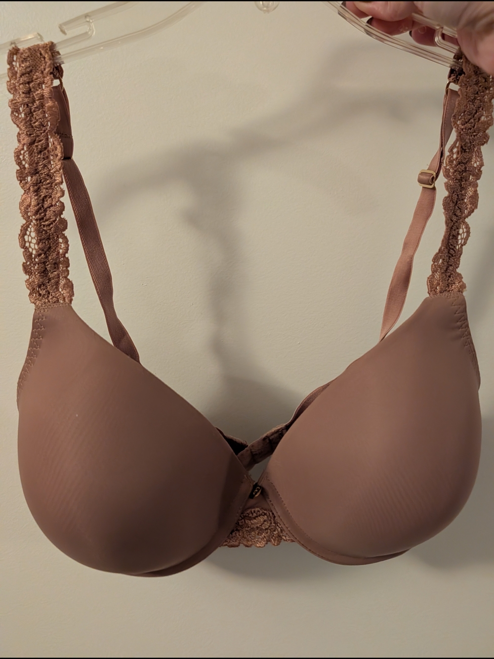 Natori 34D Smooth Lace-Trim Molded Cup Bra - Brown